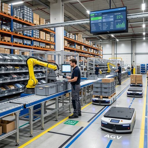 Centro logístico utilizando automação inteligente nas operações.