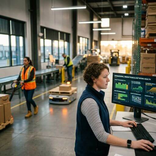 Analista acompanhando processos automatizados e dados operacionais em tempo real.