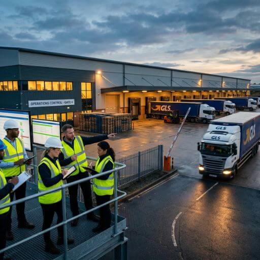 Equipes integrando estoque, transporte e distribuição em uma operação logística.