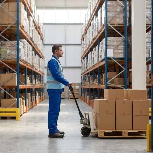 Trabalhadores reduzindo deslocamentos desnecessários dentro do estoque.