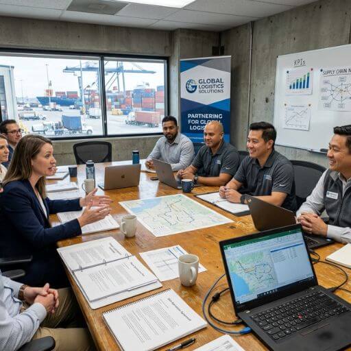 Reunião entre empresa e transportadora para fechar acordos logísticos.