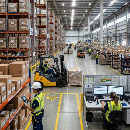 Operações em um centro de distribuição do Brasil com gestão de estoque, movimentação de cargas e monitoramento logístico.