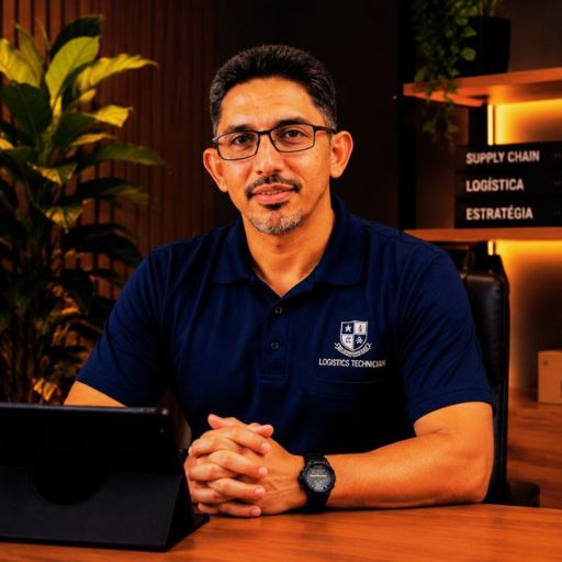 Faustino Ribeiro, fundador do Descomplicando a Logística, gravando conteúdos sobre logística em estúdio.