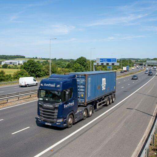 Caminhão realizando transporte rodoviário de cargas.