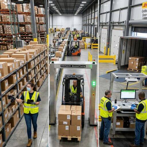 Aplicações práticas do RFID na logística durante inventário e expedição.