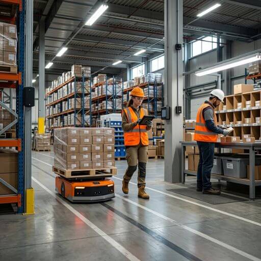 Automação logística e Internet das Coisas conectando equipamentos dentro de um armazém