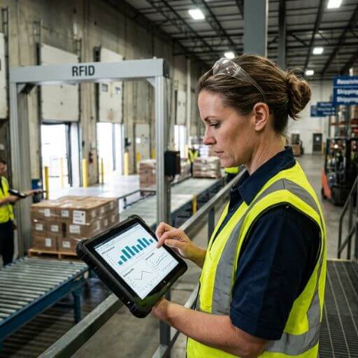 Gestor analisando os benefícios e limitações do RFID na logística.