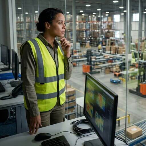 Analista utilizando Business Intelligence na Logística para relacionar informações com a operação do armazém.