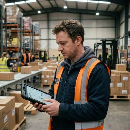 Supervisor analisando dados operacionais para apoiar decisões com Business Intelligence na Logística.