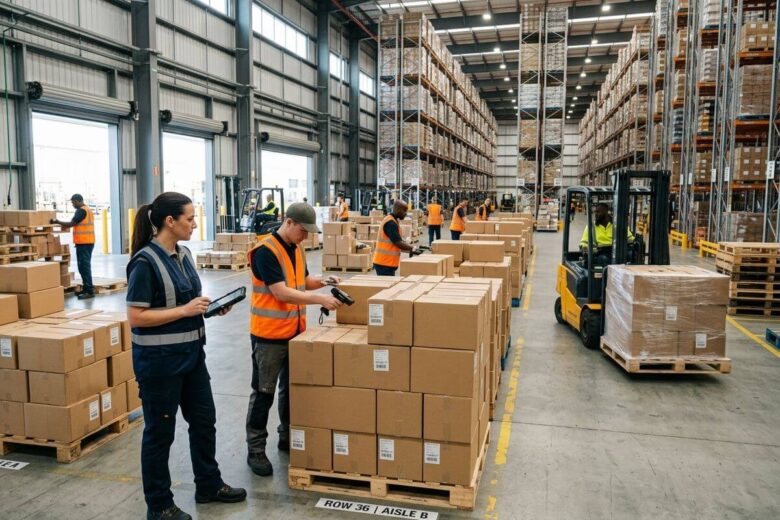 Centro de distribuição moderno representando o controle de estoque e a organização operacional.