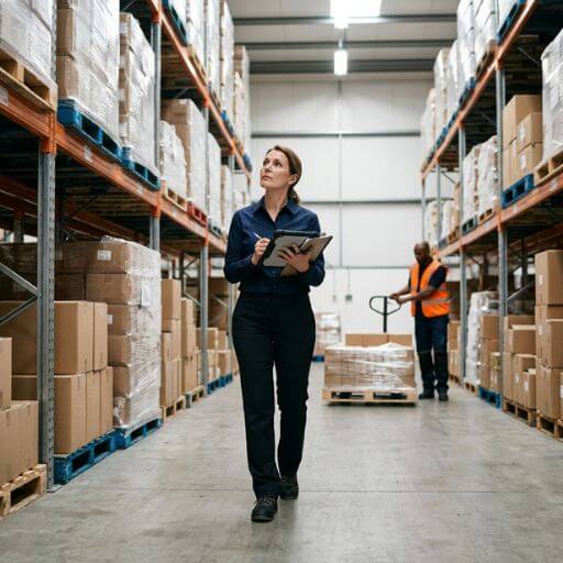 Gestor avaliando produtos armazenados para controlar custos, perdas e desempenho do estoque