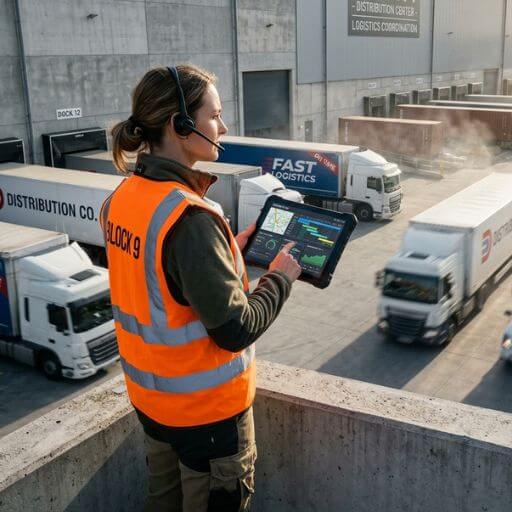 Supervisor acompanhando a distribuição logística a partir de um centro de distribuição.