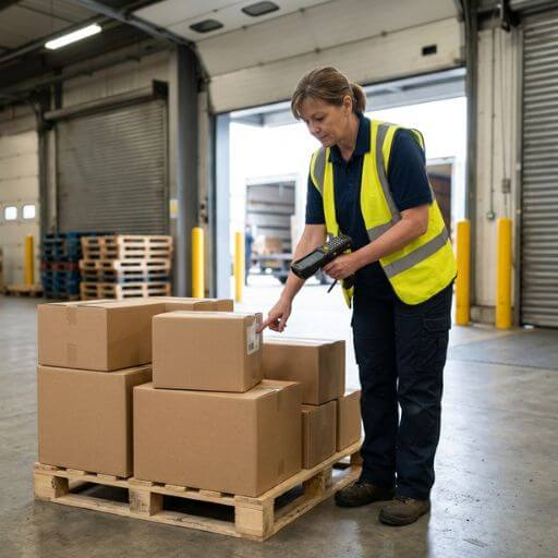 Profissional realizando conferência de mercadorias antes da expedição na distribuição logística