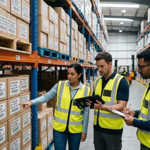Equipe logística analisando diferentes métodos de gestão de estoque.