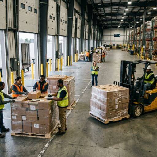 Área de docas e staging utilizada na gestão da capacidade de um centro de distribuição.