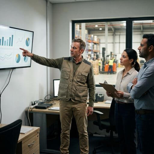 Equipe analisando indicadores logísticos e KPIs para apoiar decisões operacionais.