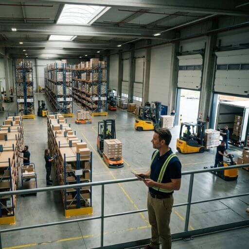 Gestor acompanhando uma operação integrada com indicadores logísticos voltados à melhoria do desempenho.