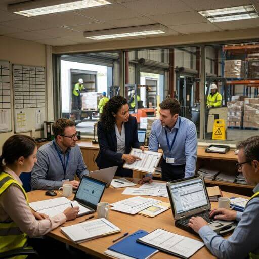 Equipe de suprimentos realizando planejamento e gestão de fornecedores.