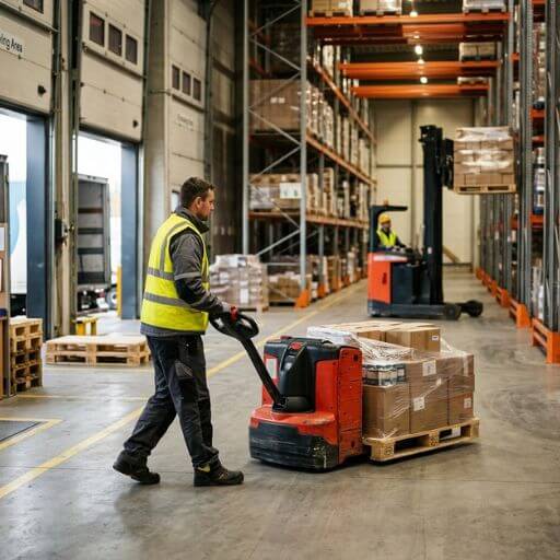 Movimentação de materiais conectando a área de recebimento às posições de armazenagem.