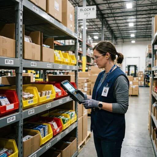 Profissional analisando níveis de produtos para classificação e reposição na gestão de estoque