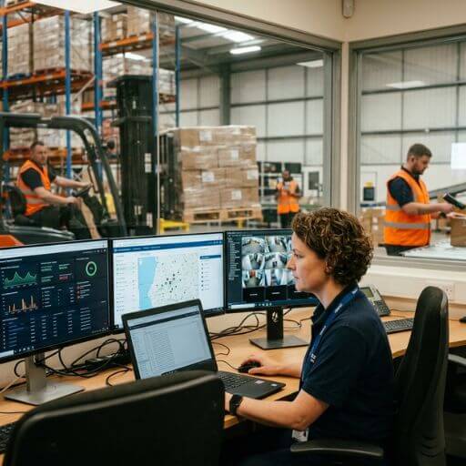 Especialista monitorando sistemas para garantir a segurança digital das operações logísticas.