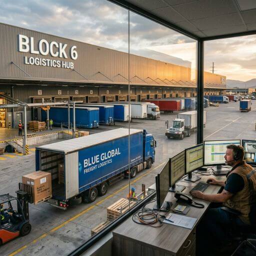Operação de transporte e distribuição dentro da logística.
